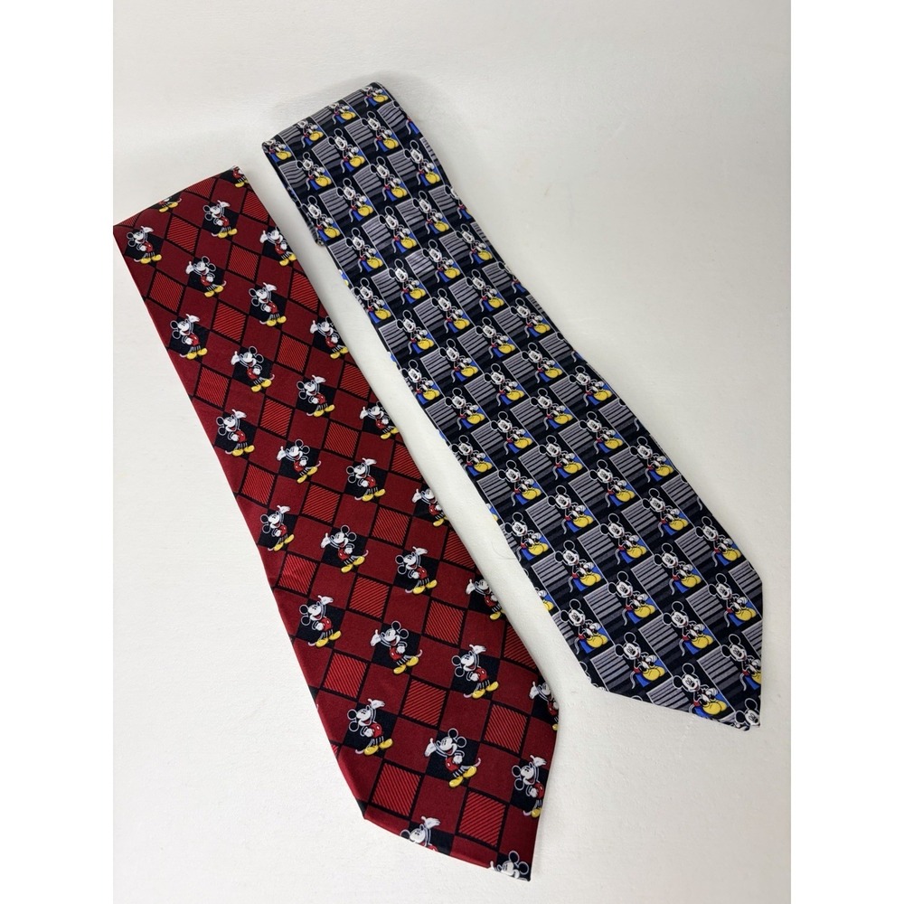 Vintage Mickey Mouse Neckties Black & Red Handmade Silk Mickey Unlimited 59" - Picture 2 of 6